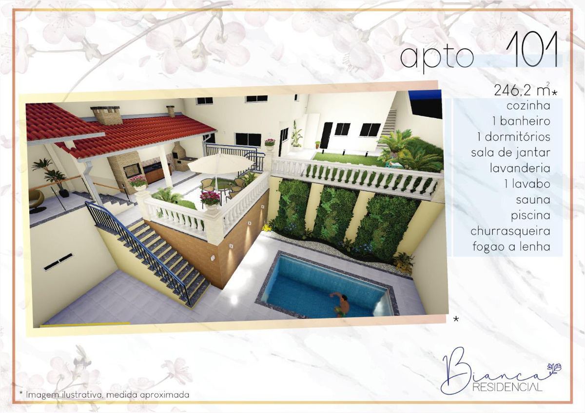 Planta ilustrativa 3D do apartamento 101